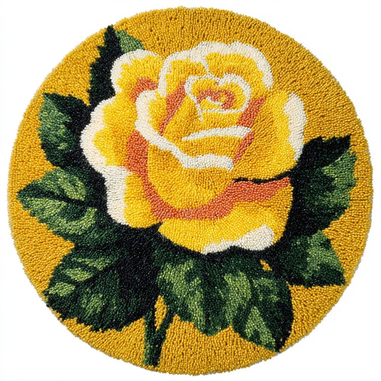 Kitquiver Knüpfteppich Set Rund Goldene Rosen 60x60cm | Blumen Knüpfset Für Anfänger，Gobelin-Teppich-Sets Für Erwachsene，Selbstknüpfendes Set，Diy-Bastelsets