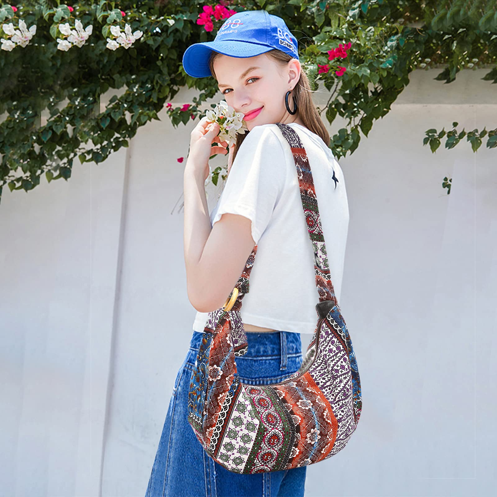 Sac D'épaule de Femmes Hippie Sac à Bandoulière Poids Léger Fourre-Tout Sac de Messager pour Voyage Plage École Vacances