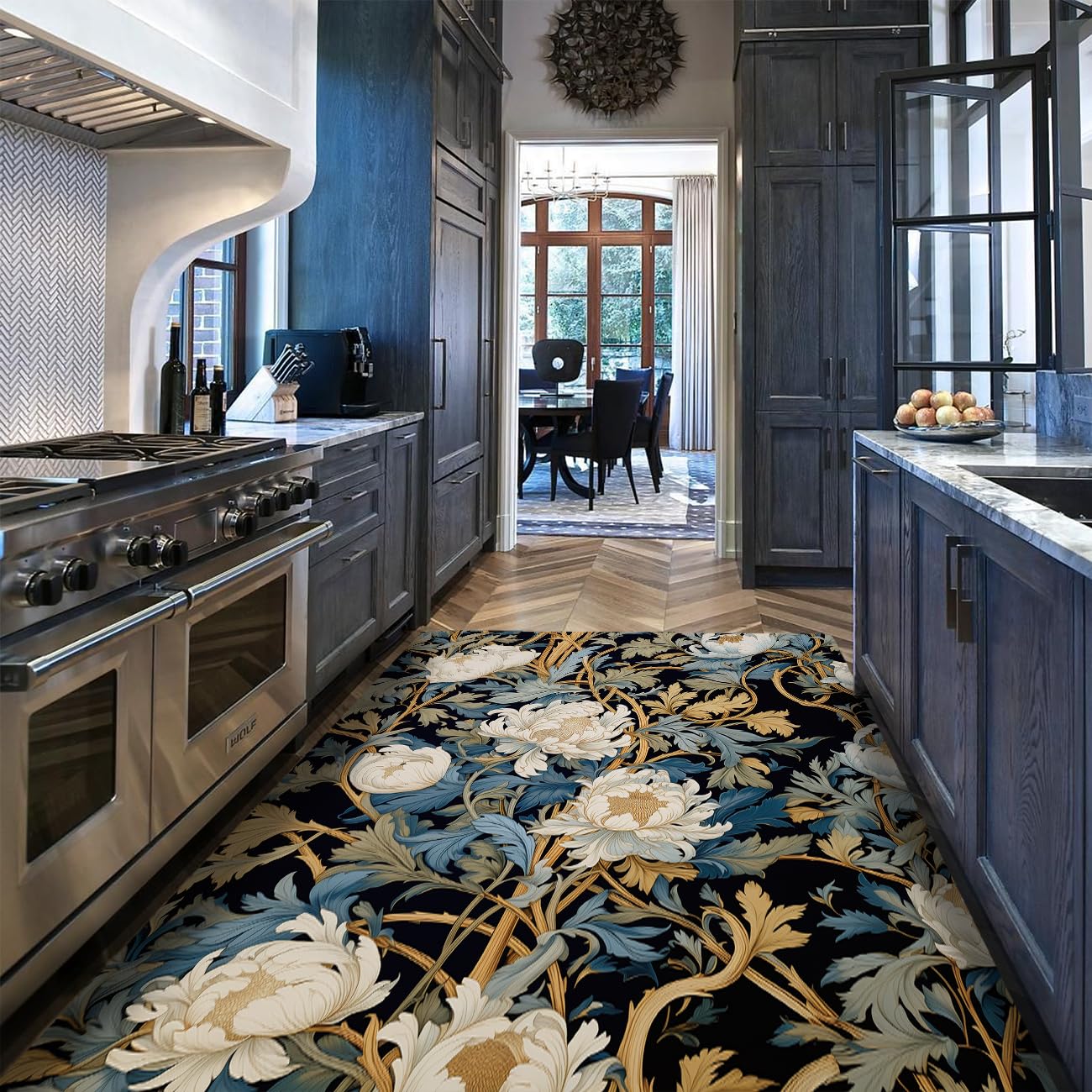 Tapis de salon bleu marine et or 150x240cm pour une salle à manger chic et moderne