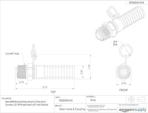 Miniatura 3 de Dixon BNS Series WASHDOWN Pistola de aerosol conector giratorio de latón, NPT recto Giro X Manguera ID Espino, 1