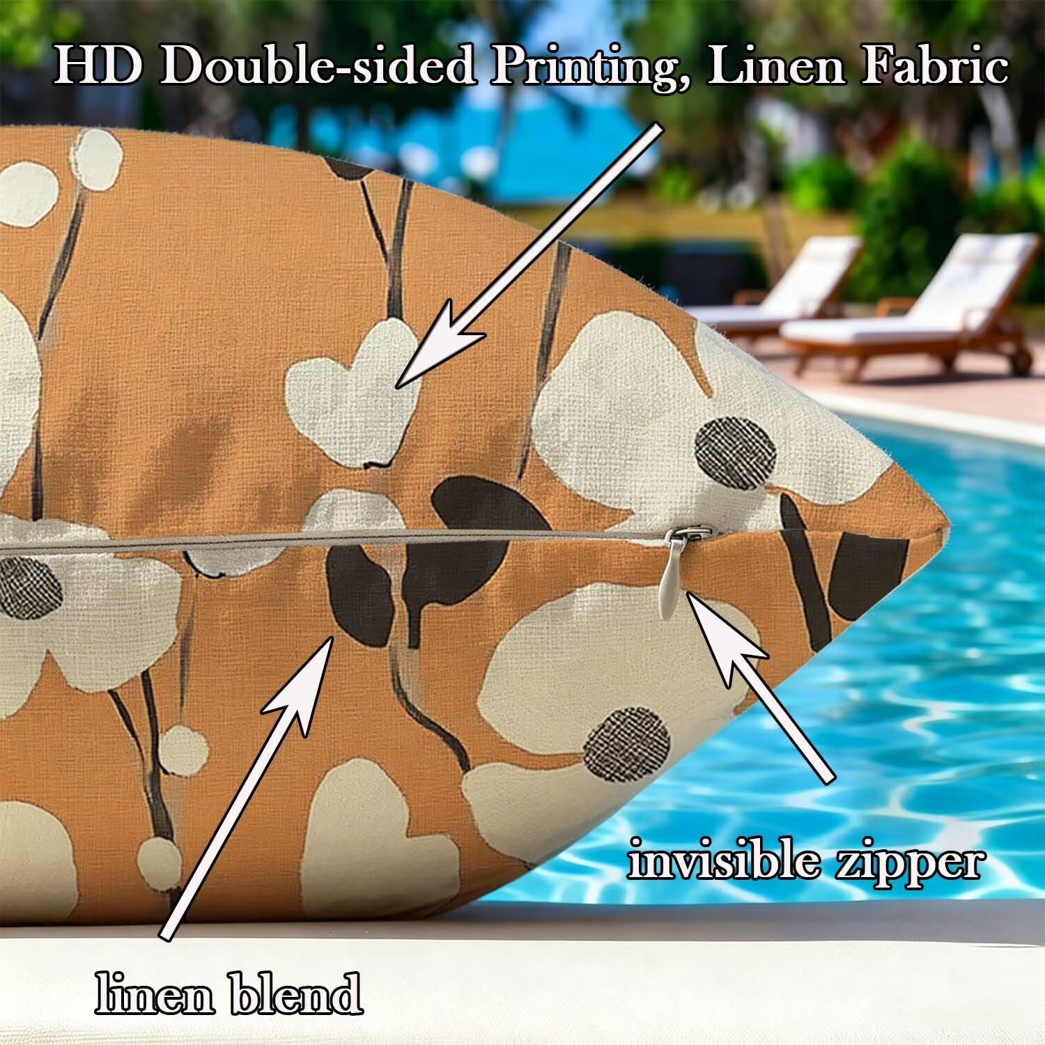 Kissenbezug 65x65cm Outdoor Kissen 2er Set orange Farbe Blume Samt