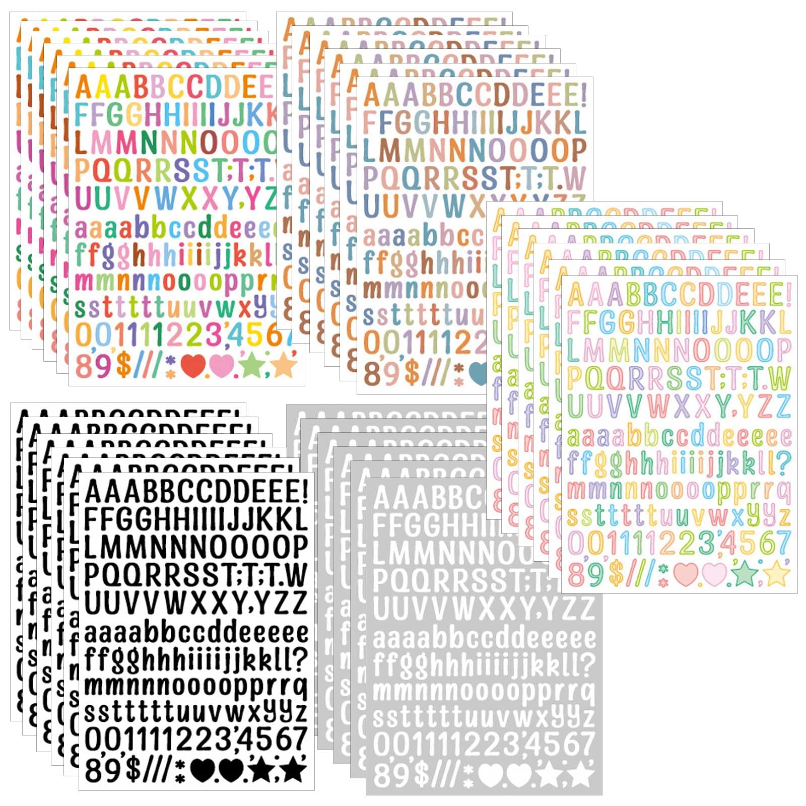 YUBBYSTU 30 Sheets Alphabet Number Stickers, Self Adhesive Alphabet Sticker,Number Sticker,Colourful, Self Adhesive Vinyl Letter Stickers, for DIY,Scrapbooking, Greeting Cards Decoration