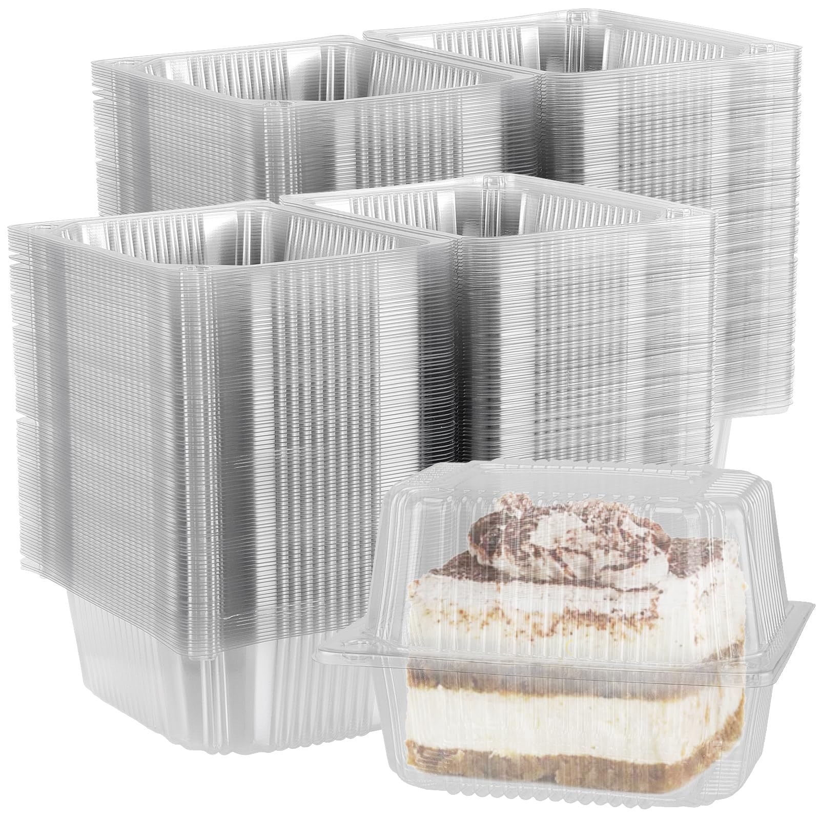 ZEONHEI 100 PCS Cake Slice Boxes Individual, 5.3 Inch Clear Plastic Cheesecake Boxes, Square Single Cupcake Box with Lids, Dessert Food Container for Salad, Sandwich, Muffin, Hamburger