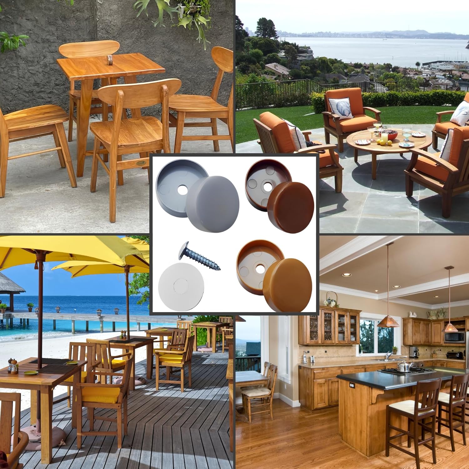 Forever Glides 1 Inch Wood Furniture Feet Pad Replacement Floor Protector Glides for Indoor or Outdoor Tables and Chairs - 20-Pack - Dark Oak