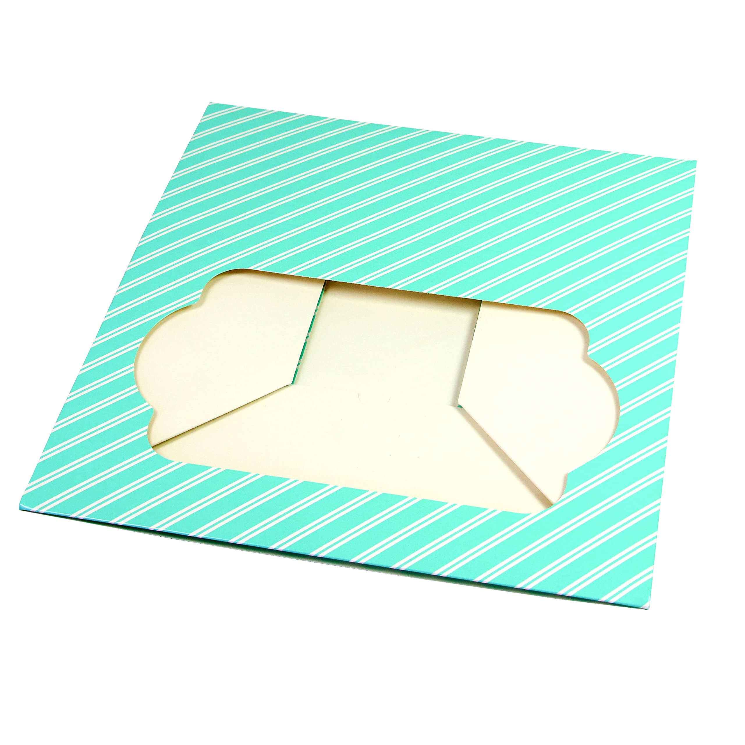 Global Sugar Art Caja de 12 cupcakes con ventana e inserciones para cupcakes, diseño de rayas azules de 14 x 10 x 4 pulgadas, 5 unidades
