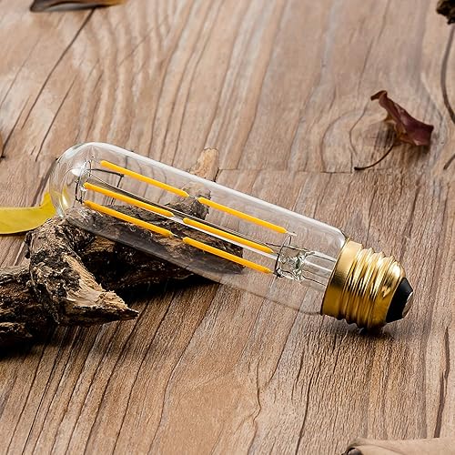 Miniatura 4 de Bombillas tubulares LED T10, blanco cálido 2700 K, 6 W, bombillas de filamento LED vintage de tubo regulable de 60 W, base media E26, bombilla LED