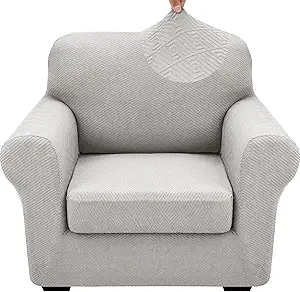XINEAGE 2025 New 2 Pieces Chair Covers with Arms Super Stretch Chair Slipcover for Living Room Pet Dog Universal Slip Cover Anti Slip Armchair Furniture Protector (Silver Grey), 31"-46"(1 Cushion)