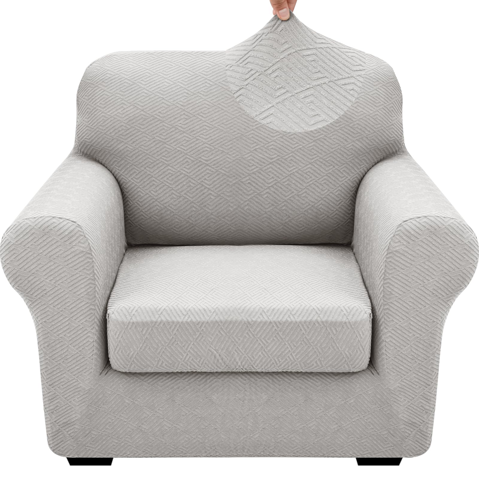 XINEAGE 2023 Newest 2 Pieces Chair Covers with Arms Super Stretch Chair Slipcover for Living Room Pet Dog Universal Slip Cover Anti Slip Armchair Furniture Protector (Silver Grey), 31"-46"(1 Cushion)