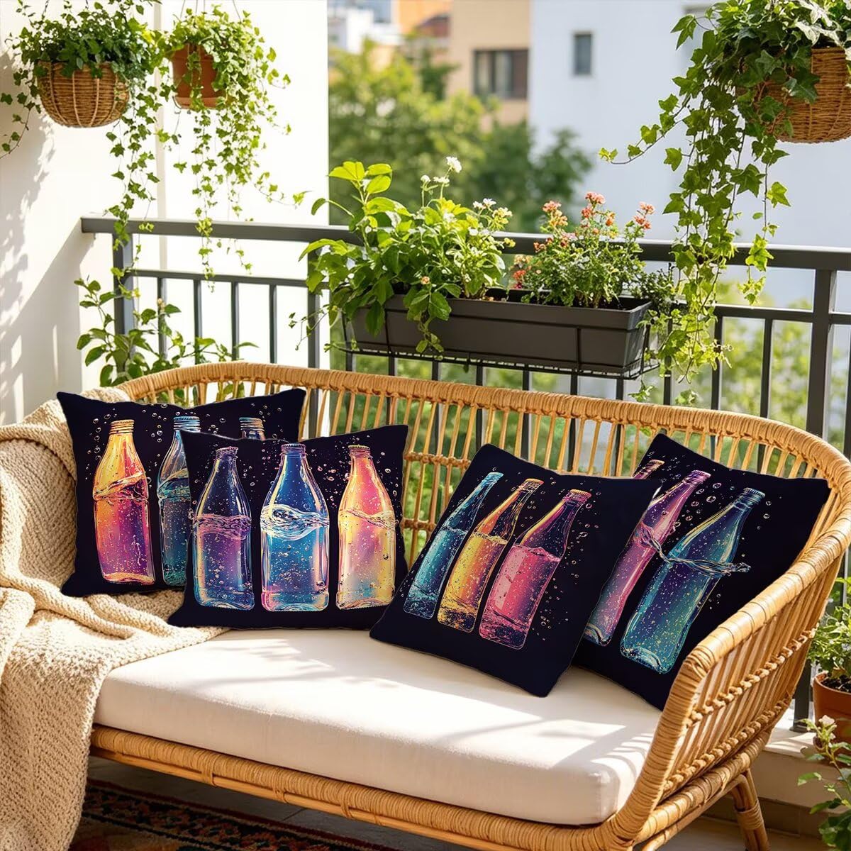 Federe Cuscini Divano 65x65 cm, Colorato Cuscini per Divano, Velluto Federe Cuscino Letto Impermeabili Set da 4, Copricuscini Estate Motivo con Cerniera Invisibile Design per Sofá, Regalo Donna A-25