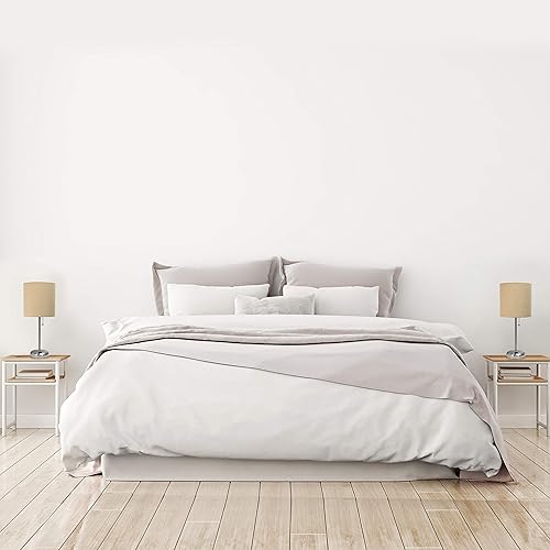 Miniatura 6 de Simple Designs LC2001-TAN-2PK - Juego de lámparas de mesa de acero cepillado con salida de carga y pantallas de tela tostada, juego de 2 unidades