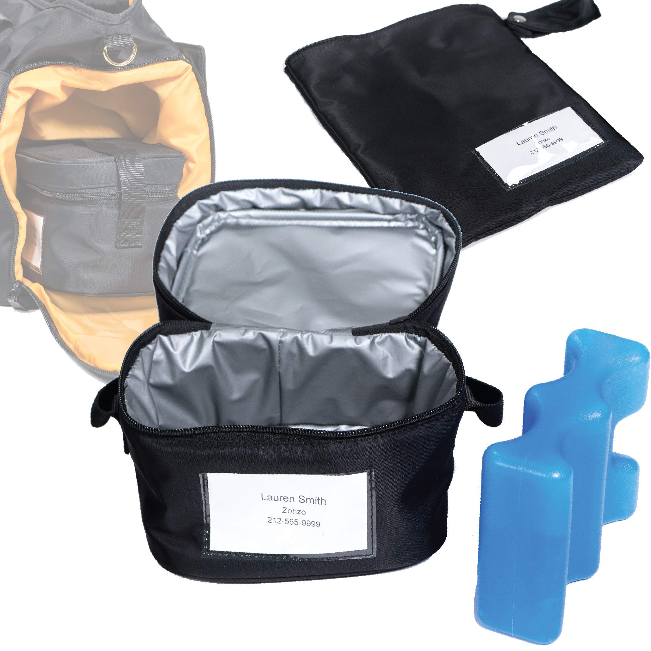 Zohzo Breastmilk Compact Cooler Bag with Ice Pack - Insulated Breast Milk Cooler with Accompanying Wet/Dry Bag (Black)