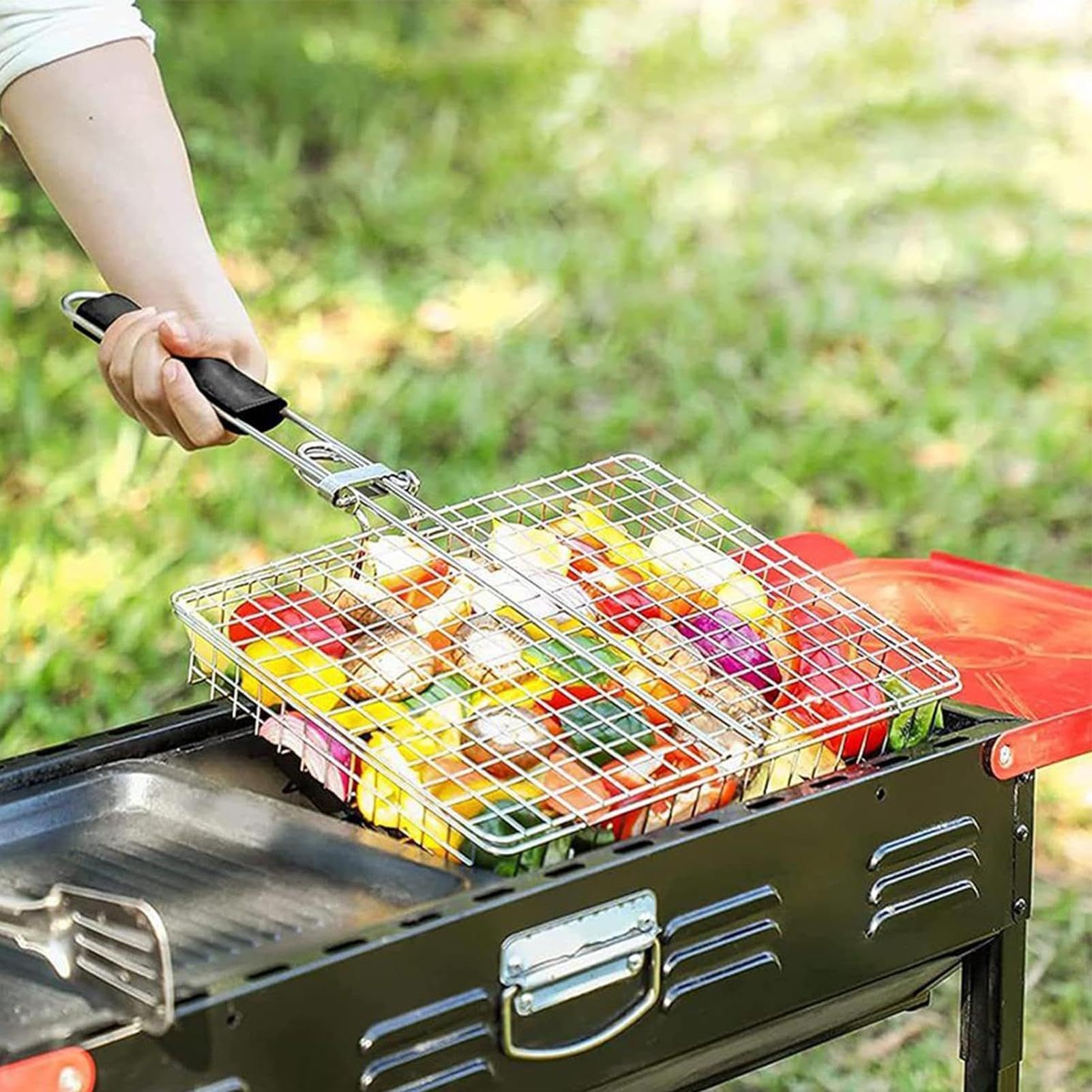 Cesta de Parrilla para Pescado Rejilla Plegable Portátil De Acero