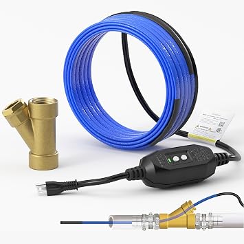 Upgrade In Pipe Heating Cable with Y-Fitting, CSA Certified Self-Regulating Heating Cable Inside Pipe for Easy Installation, 120V 30ft, YeloDeer Freeze Protection for Drinking Water Pipes