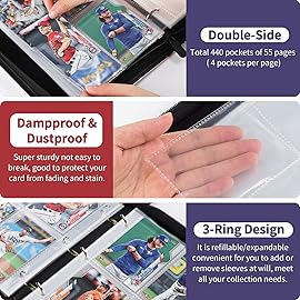 Baseball Card Binder with Sleeves 440 Pockets, Gifts for Baseball Card Collectors, Trading Card Holder Compatible with Topps Card, 55 Sleeves Card Album Card Storage Organizer