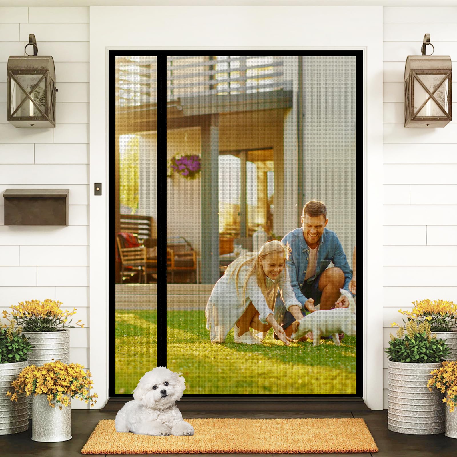 RELIANCER Fiberglass Agnetic Double Door Screen,Fit Doors Size 70"x78