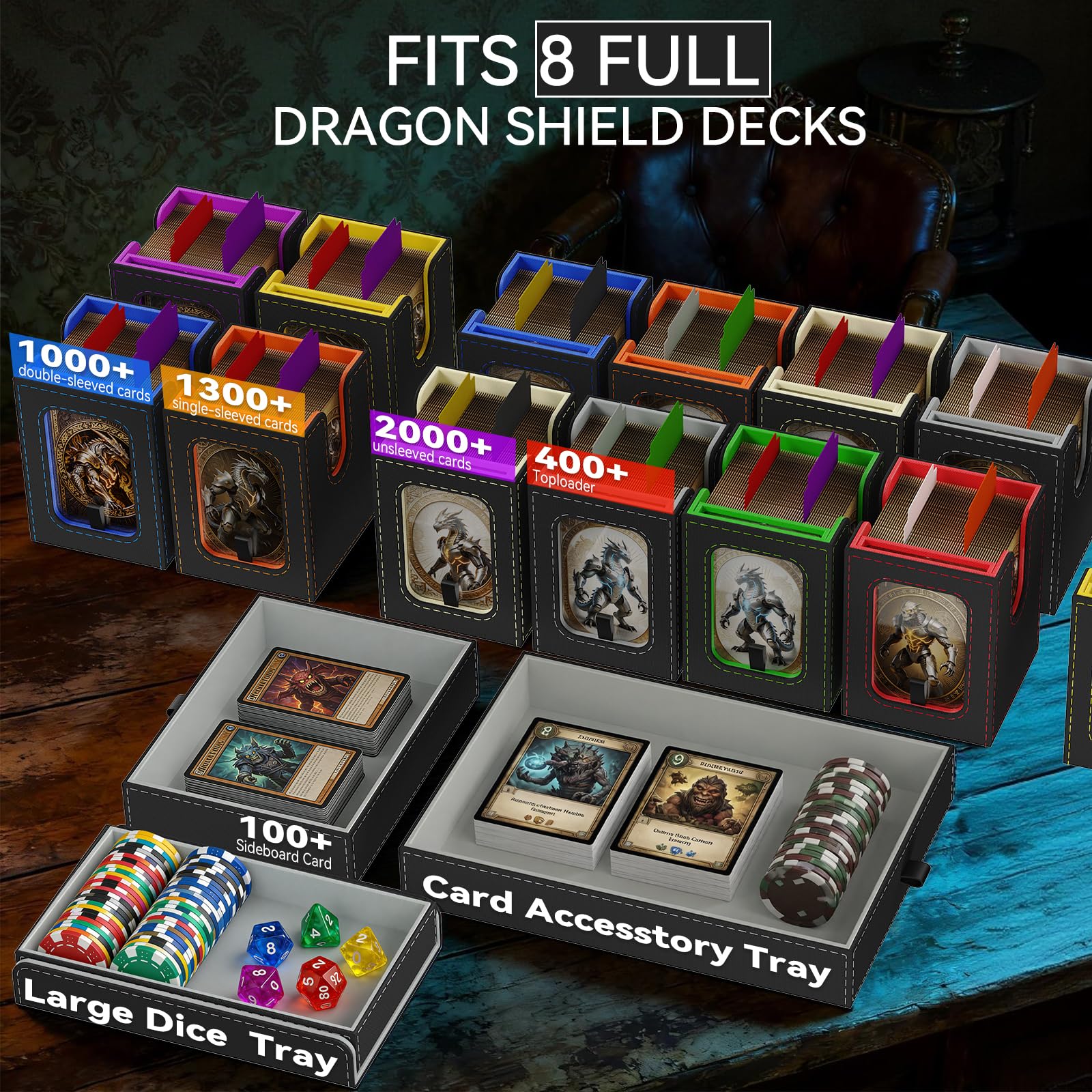 11in1 Commander Deck Box füR mtg deckbox,8 Deck sammelkarten aufbewahrungsbox mit Display&WüRfelablage1000+ DoppelhüLsenkarten,Abnehmbare Sammelkarten Box mit35pt Magnetischen Kartenhaltern füR TCG