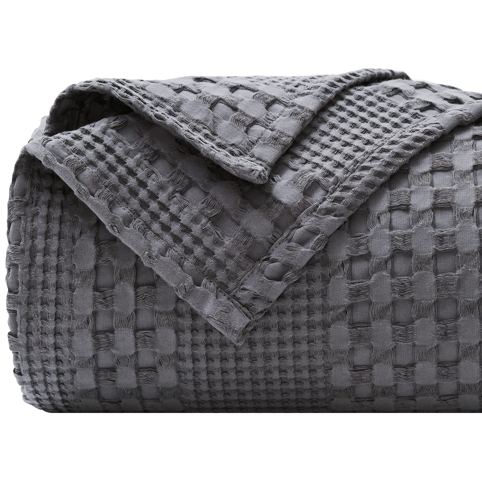 PHF 100% Cotton Waffle Weave Blanket Twin Size - Washed Soft Lightweight Blanket for All Season - Breathable and Skin-Friendly Blanket for Couch Bed Sofa 66"x90" - Charcoal/Dark Grey