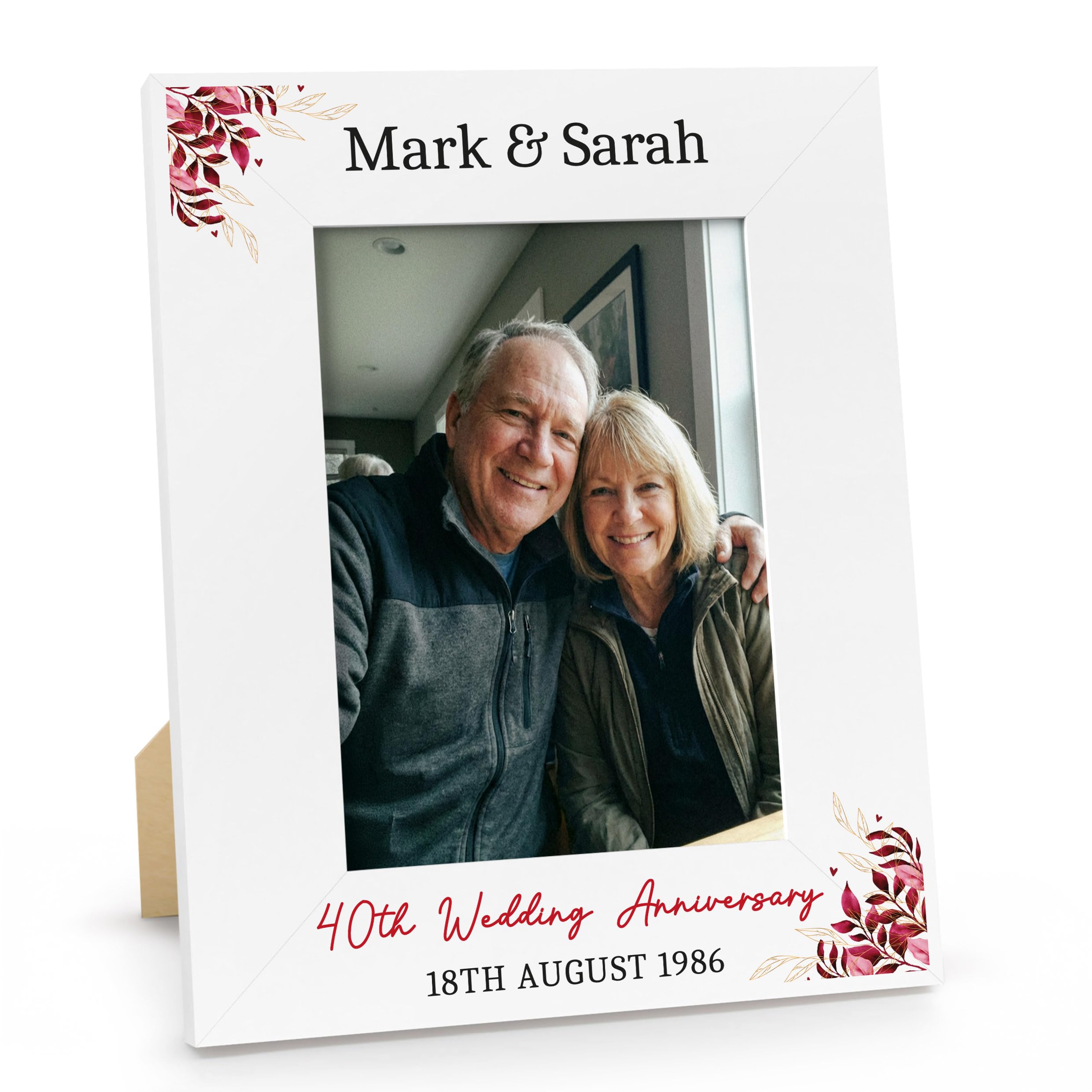 Beecreative 40th Anniversary Wedding Gift, Personalised Photo Frame Present