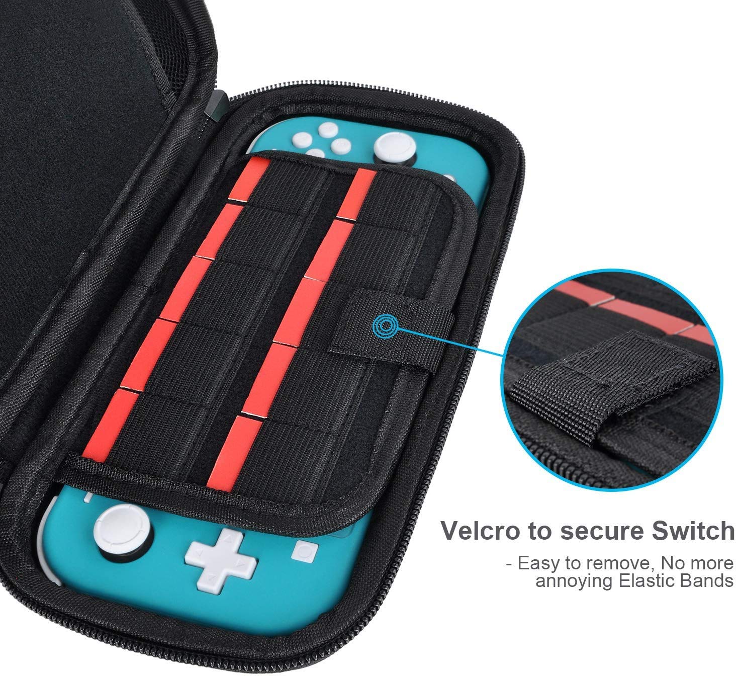 daydayup daydayup Switch Case Compatible with Nintendo Switch Lite, Portable Travel Switch Lite Case with 16 Game Cartridges, Protective Hard Shell Pouch for Switch Lite Accessories, Black in use