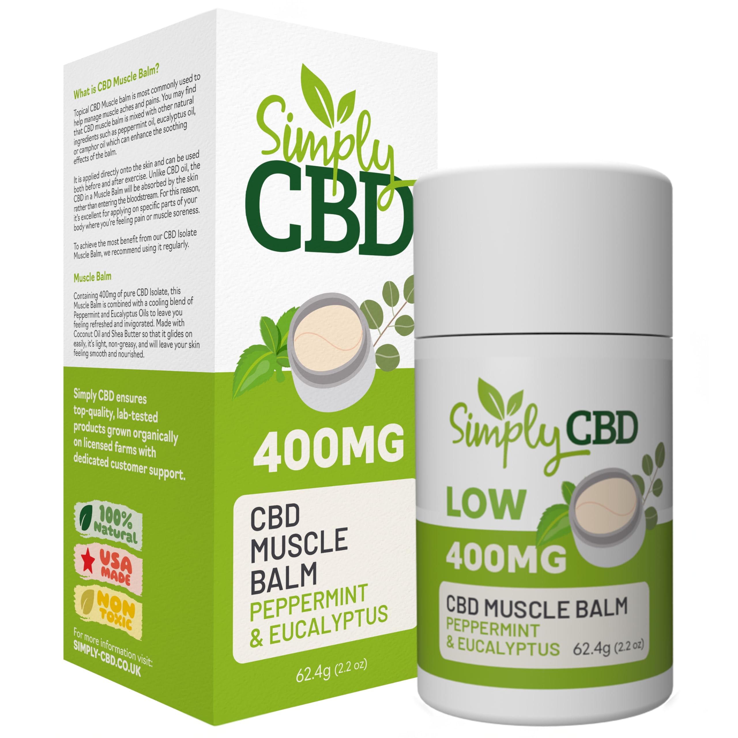Simply CBD Muscle Balm - 400MG of CBD - Eucalyptus and Peppermint White