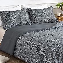 KaceMoo Grey King Paisley Comforter Set - Lightweight Microfiber Printed Bedding Comforter Set Queen Size Soft & Breathable Floral Queen Down Alternative Reversible Comforter Cover All Season Use