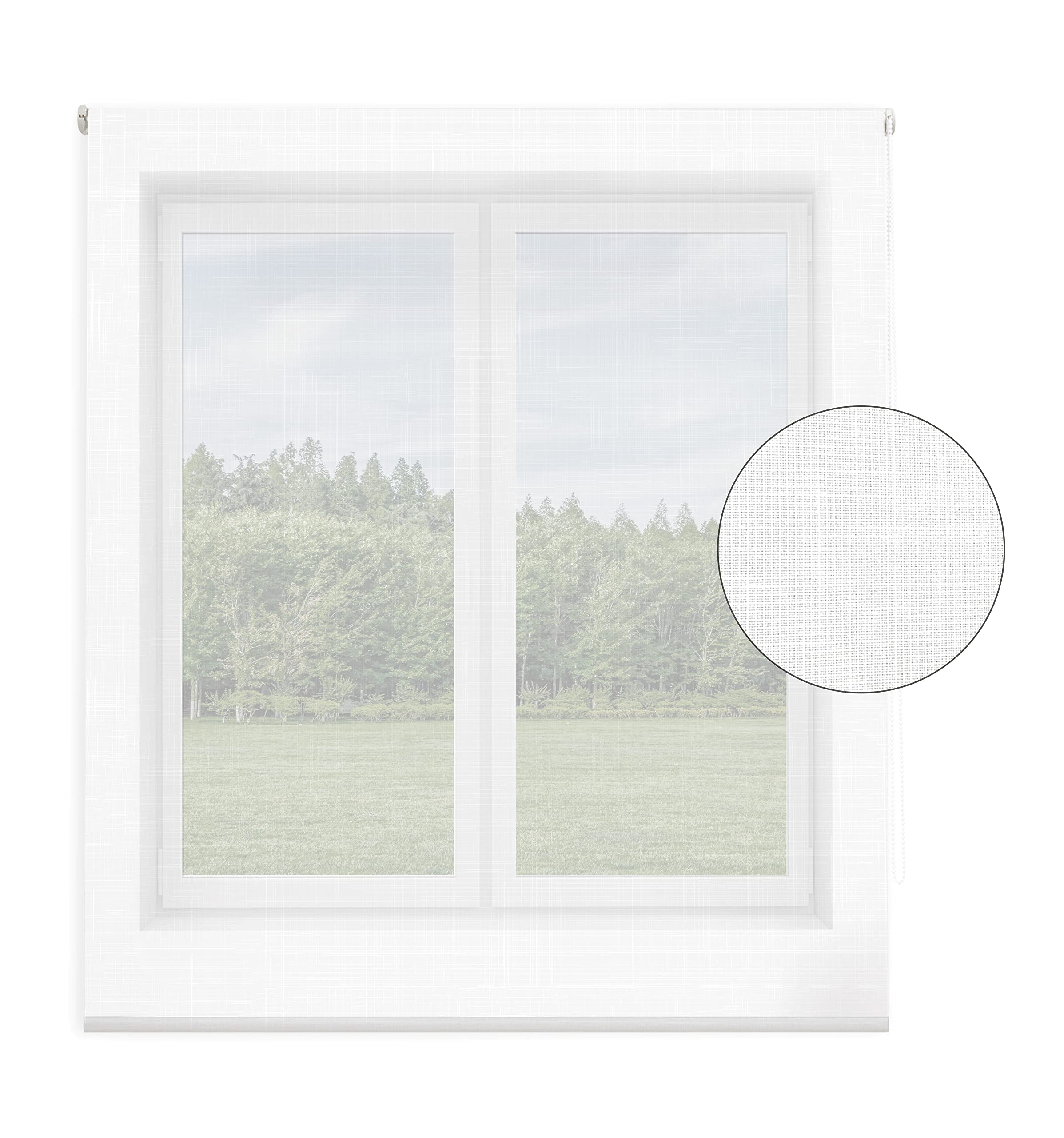 Blindecor Store Enrouleur Brise-Vue translucide - Rideau occultant pour fenêtre - Blanc - 80 x 180 cm - Dimensions du Tissu 77 x 175 cm