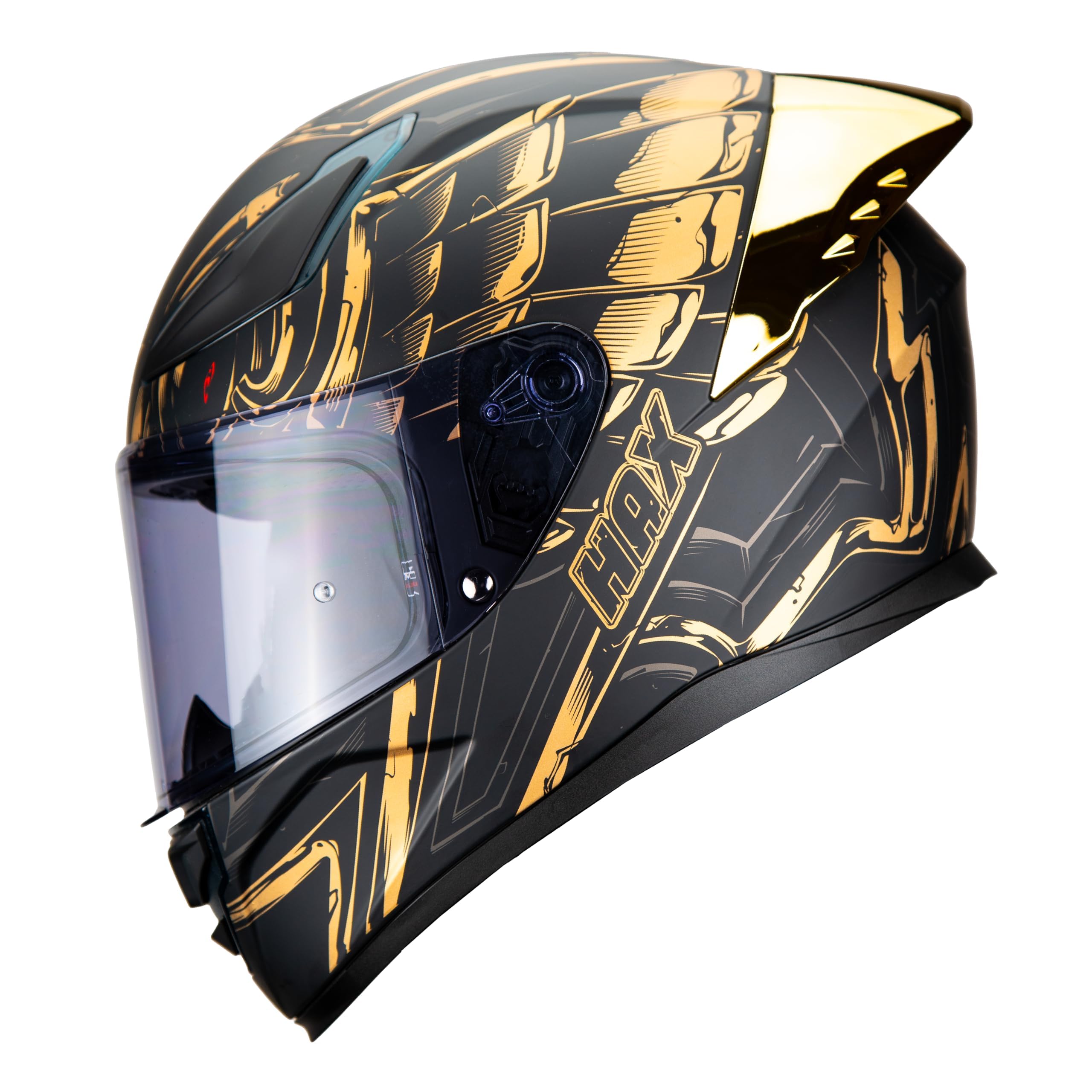 HAX Onix Full Face Motorcycle Helmets DOT Approved, Pinlock Ready &amp; Intercom Slot , Motorbike Powersports Street Racing for Men Women（Pharaoh Matte Blk-Gld, M)
