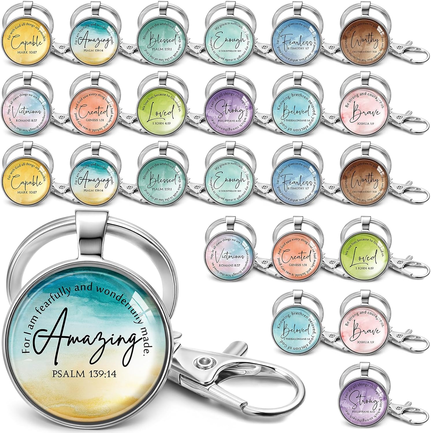 48 Pcs Christian Keychains Mini Bible Keychains with Verse Church Religious Keychain Gifts for Easter Party Favors (Classic)
