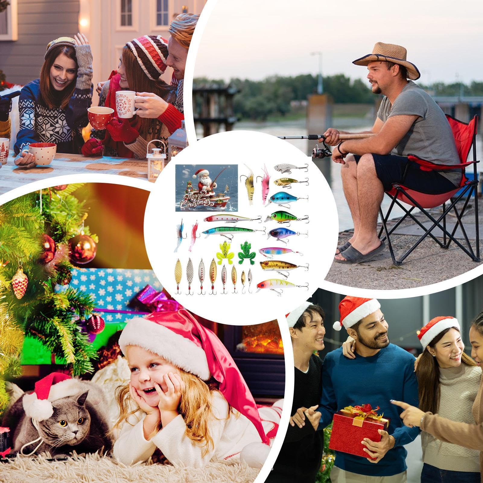 Juguete Navideño de Cuenta Regresiva Decoración y Suministros para el Hogar | Calendario de Cuenta Atrás de 24 Días y Señuelo para Pescar Para Padre, Novio, Abuelo, Tío, Vecino, Abuelo, Esposo, Hi