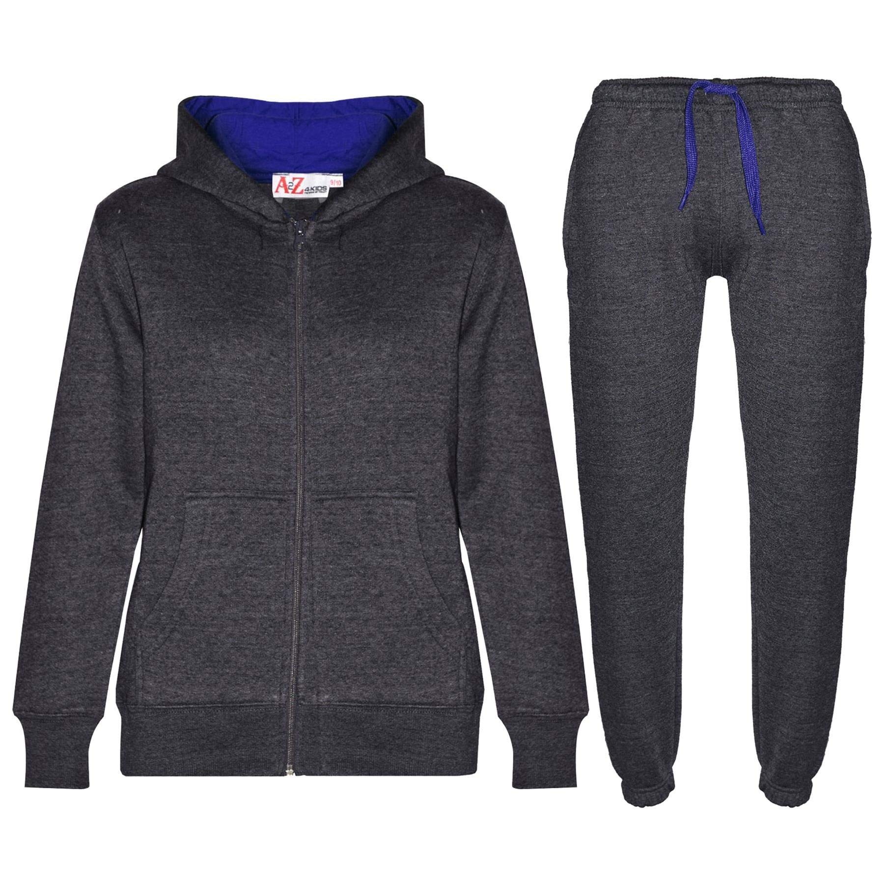 A2Z 4 Kids Plain Tracksuit Contrast - T.S Contrast Trim Charcoal & Royal 13