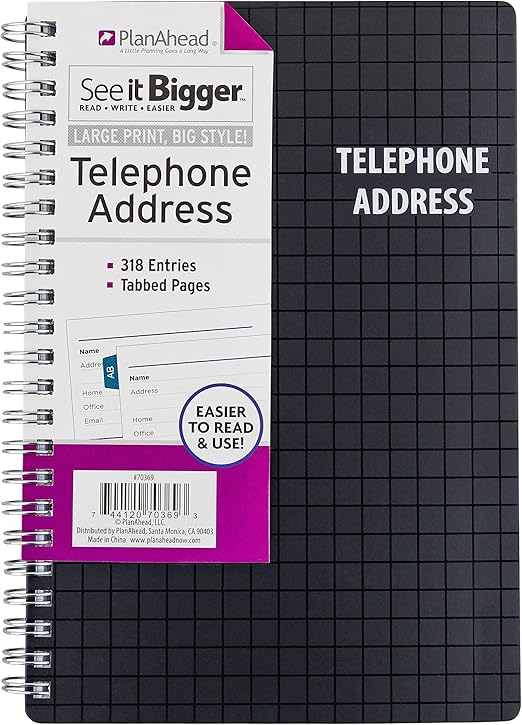 PlanAhead See It Bigger Telephone/Address Book; Large Print With Tabbed Pages