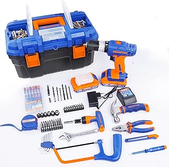 WADFOW - Cordless Impact Driver 20V 10mm Variable Speed with 115 Pieces, Multitool Kit, 2 Batteries, 1 Charger, 119 Piece Tool Kit with Drilling Machine
