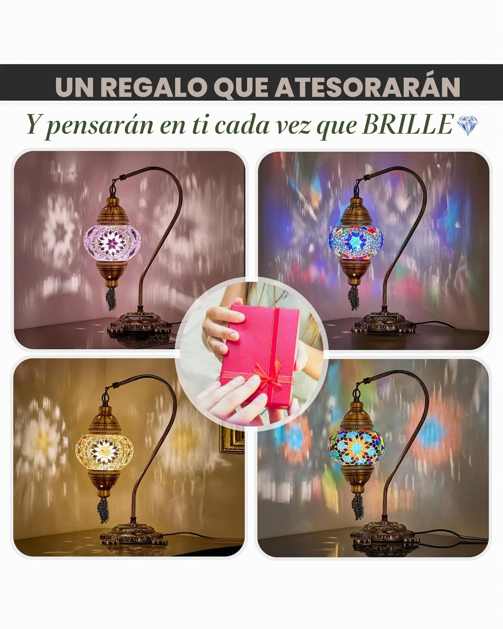 Lámpara turca auténtica DEMMEX, fabricada en Turquía, lámpara de mesa de noche con mosaico turco marroquí, 100% hecha a mano, cuerpo de metal de color latón antiguo y base de metal decorada.