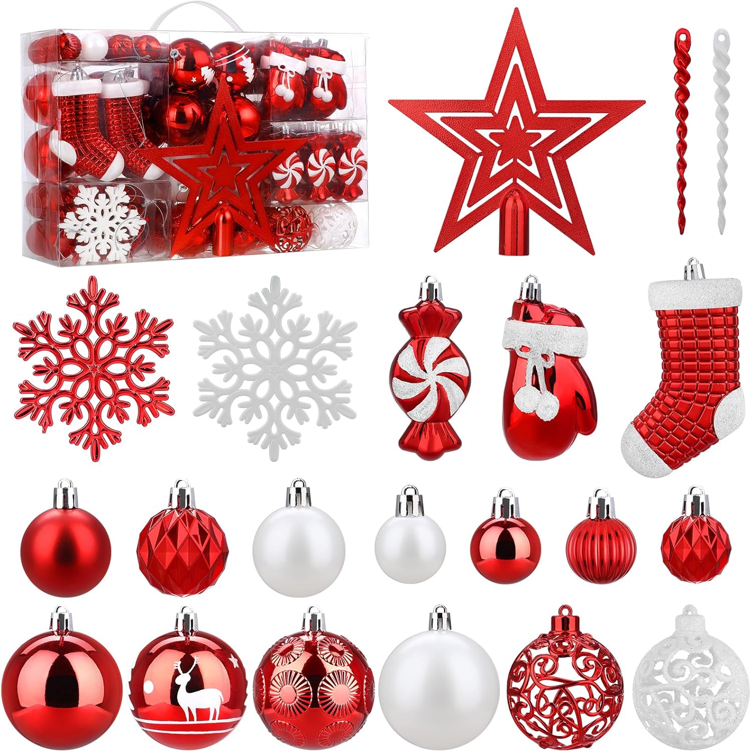 SOLEDI 128 Pcs Christmas Tree Decorations Set Assorted Christmas Ornaments, Pre-Tied Christmas Balls for Xmas Hanging Decorations Festival Holiday Decor, Shiny, Shatterproof Decorated Baubles, Red SOLEDI 128 Pcs Christmas Tree Decorations Set Assorted Christmas Ornaments, Pre-Tied Christmas Balls for Xmas Hanging Decorations Festival Holiday Decor, Shiny, Shatterproof Decorated Baubles, Red