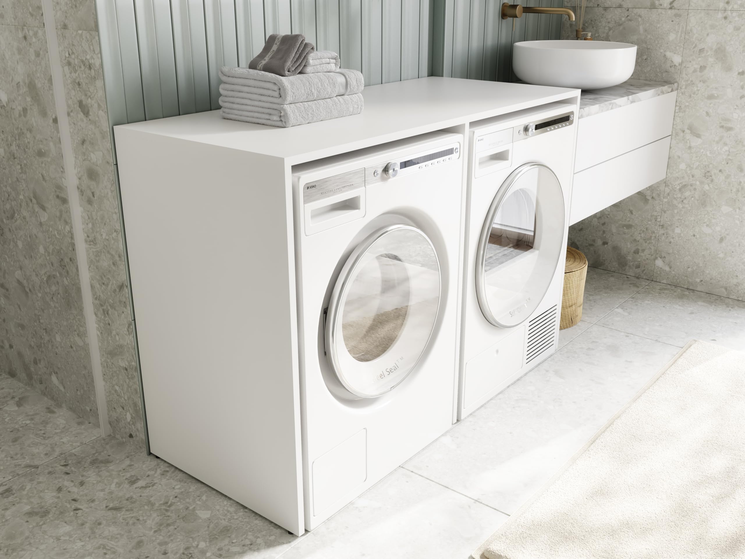 PLATAN ROOM Armadio alto per lavatrice o asciugatrice 130 cm di larghezza mobile per lavatrice o asciugatrice per bagno (65 cm di profondità, bianco opaco)