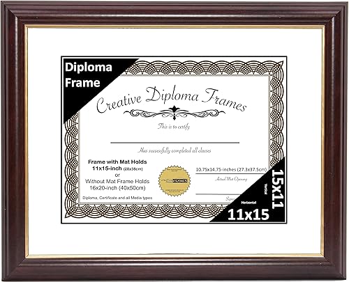 Vista 73 de Creative Picture Frames Marco de diploma de borde dorado caoba de 12 x 16 pulgadas con vidrio negro y colgadores de pared instalados, marco