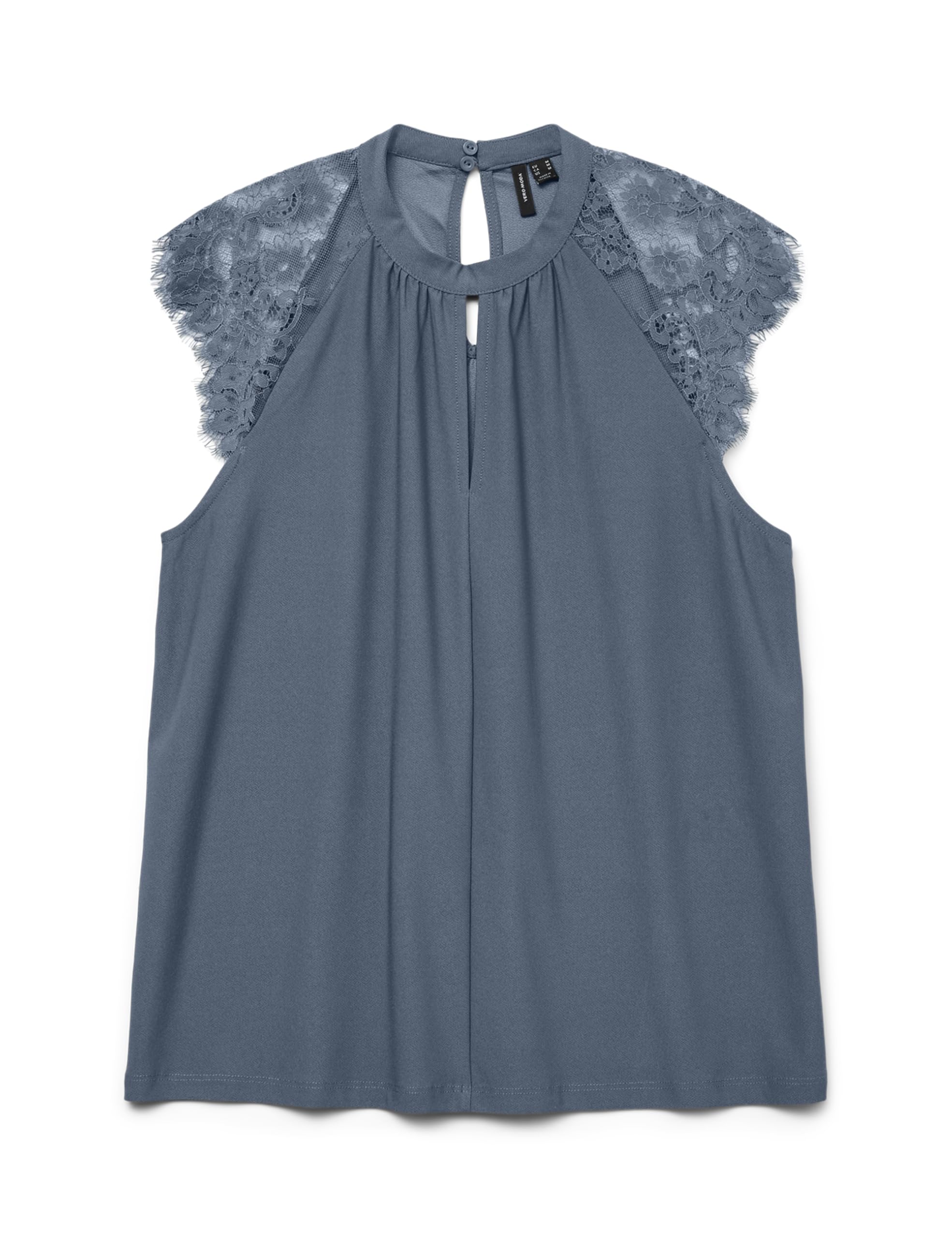 VERO MODA Vmmilla SL Lace Tee GA, China Blue, Large