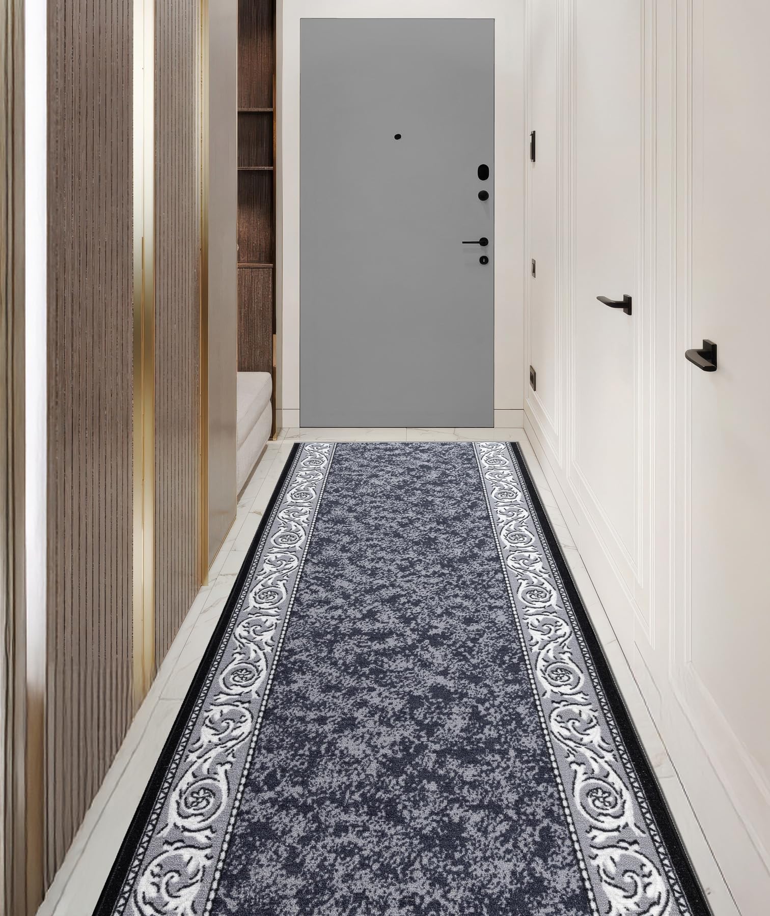 rugsx Läufer Antirutsch Romantic Ornament, Teppichläufer, Flur, Schlafzimmer, Wohnzimmer, Meterware, rutschfest, grau 120x500 cm