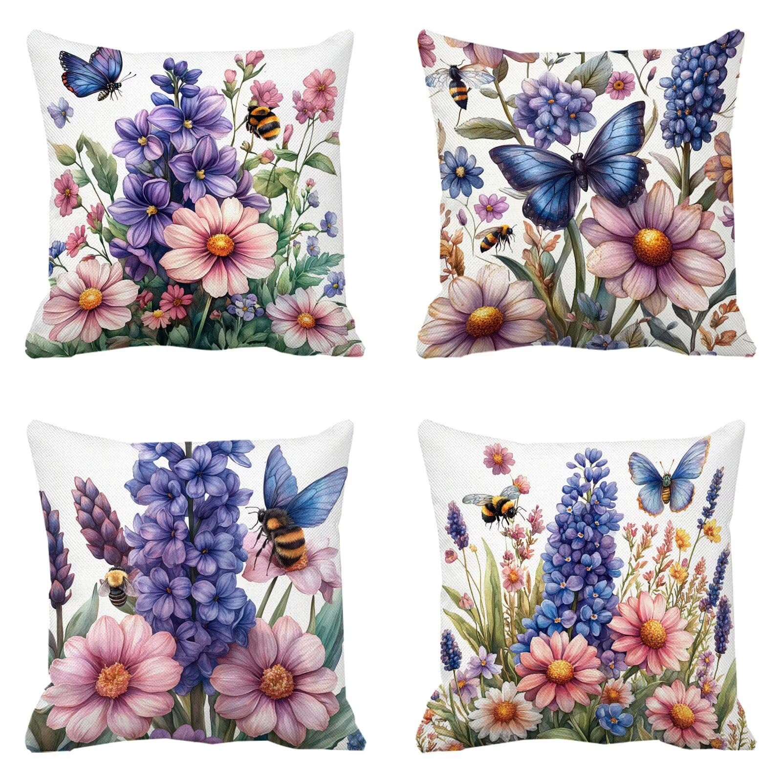 Housse coussin papillon lin violet avec fermeture éclair invisible haut de gamme