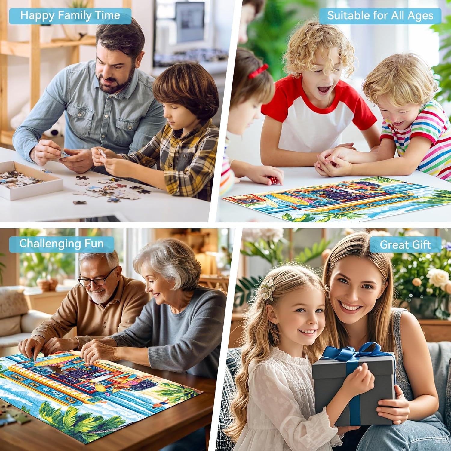 2000 Piece Puzzle for Adults, Summer Puzzles for Adults 2000 Pieces, Beach Palm Trees Surfboards Jigsaw Puzzles, Family Fun Puzzle Perfect for Game Nights, 39" X 28"