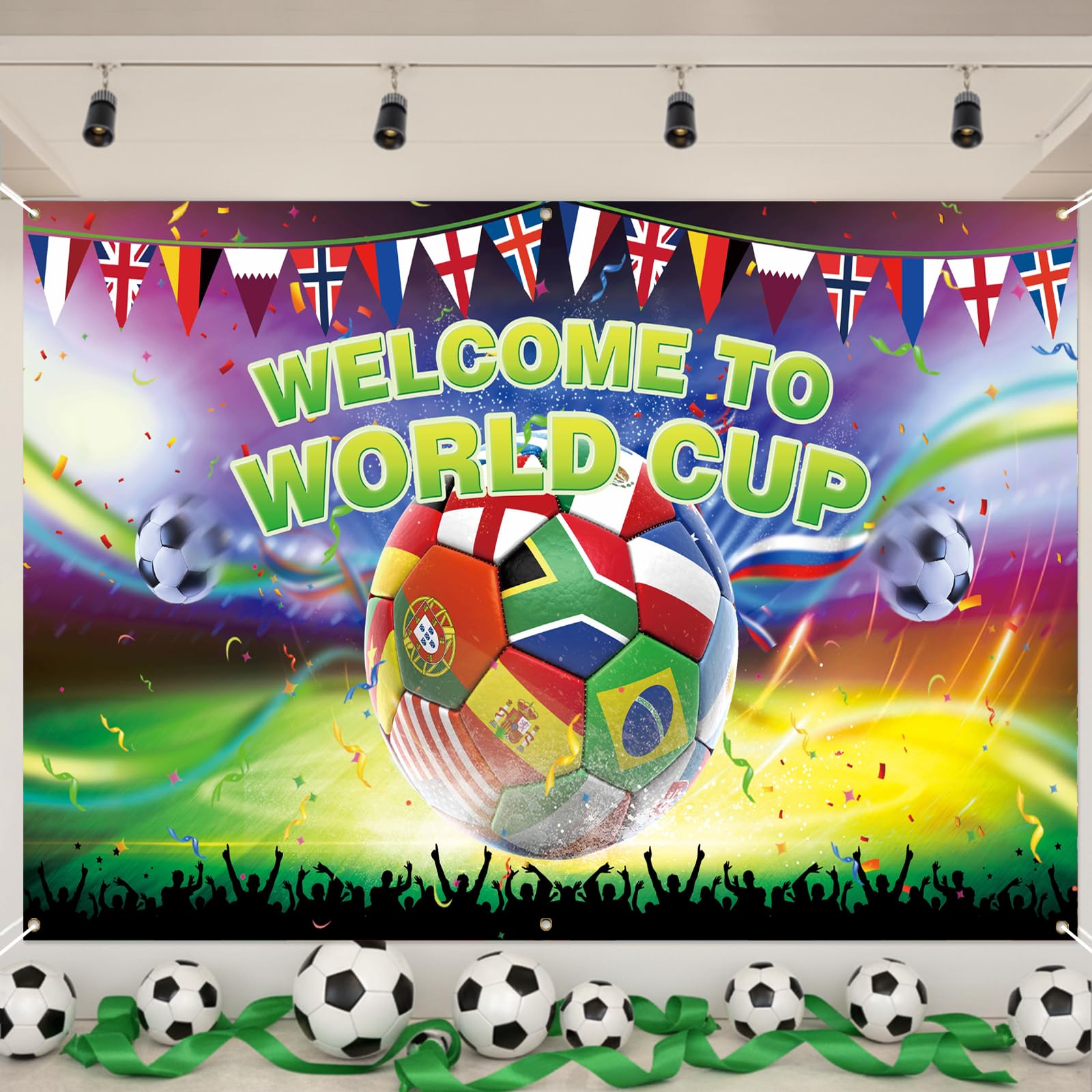 International Flag Bunting World Sports Events Theme Backdrop Banner Football Party Decoration Remembrance Day Flags Indoor Outdoor wall Decorations 180×110 cm for Supporters and Fans