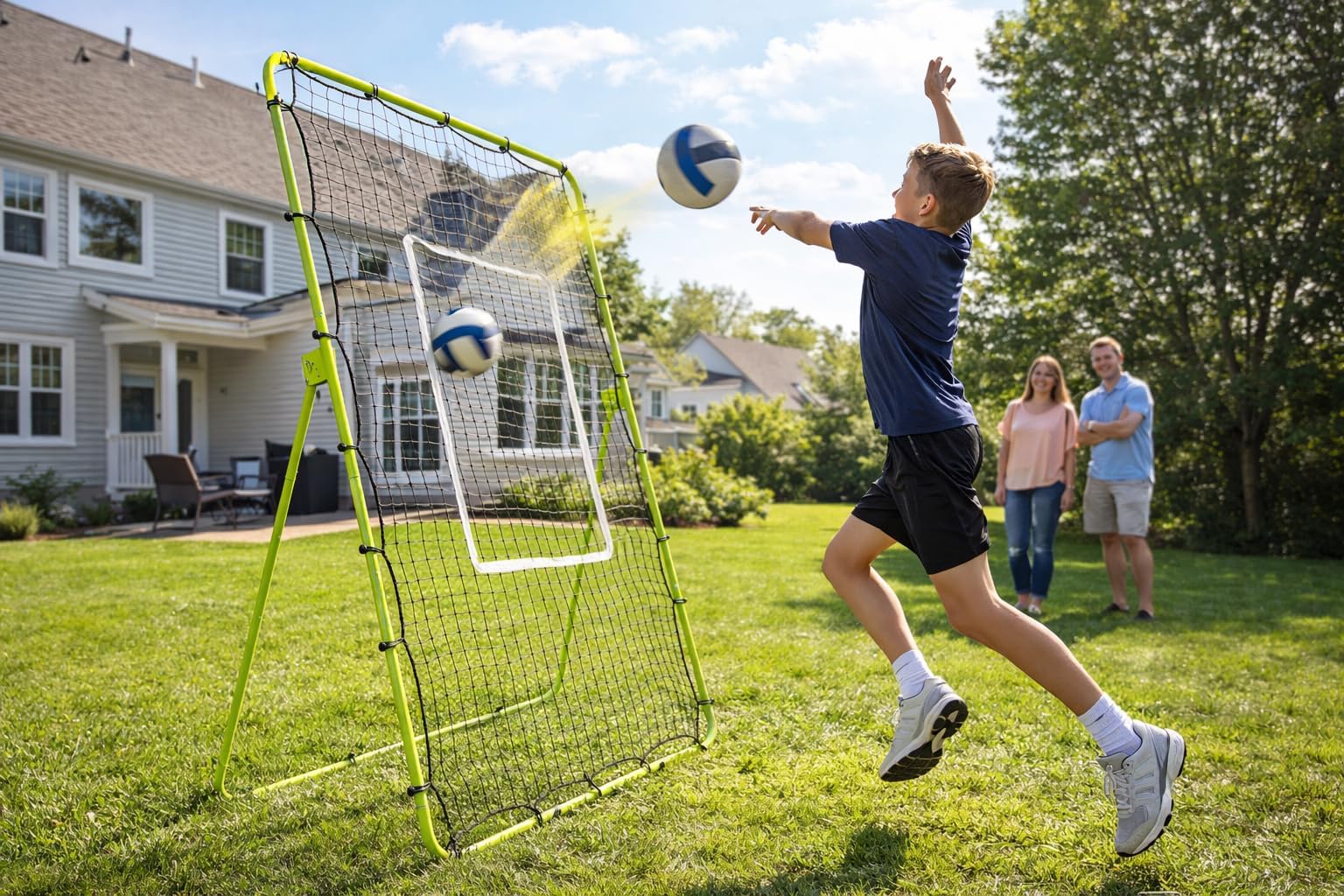 Garvee Rete Rimbalzo Pallavolo 7x4ft – Trainer Doppia Faccia Regolabile, Portatile e Pieghevole – 5 Angoli, Struttura Robusta Multi-Sport per Allenamento Indoor/Outdoor – Verde Fluorescente
