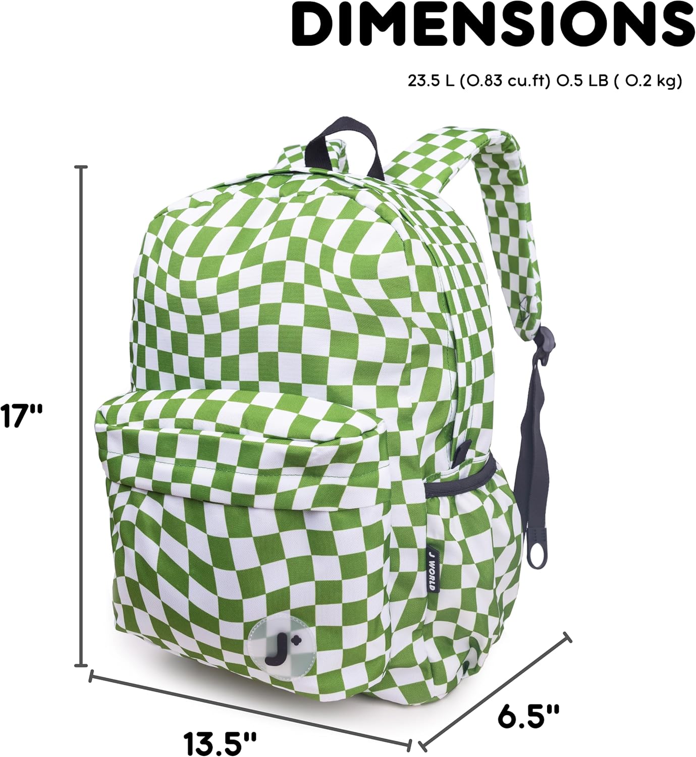 J World Oz Middle School Backpack for Kids. Cute Laptop Bookbag for Girls Boys, Matcha Checkers