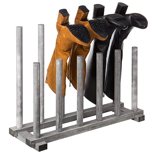 MyGift Soporte para botas de madera maciza blanqueada en gris costero, soporte organizador de almacenamiento de zapatos de entrada de madera con