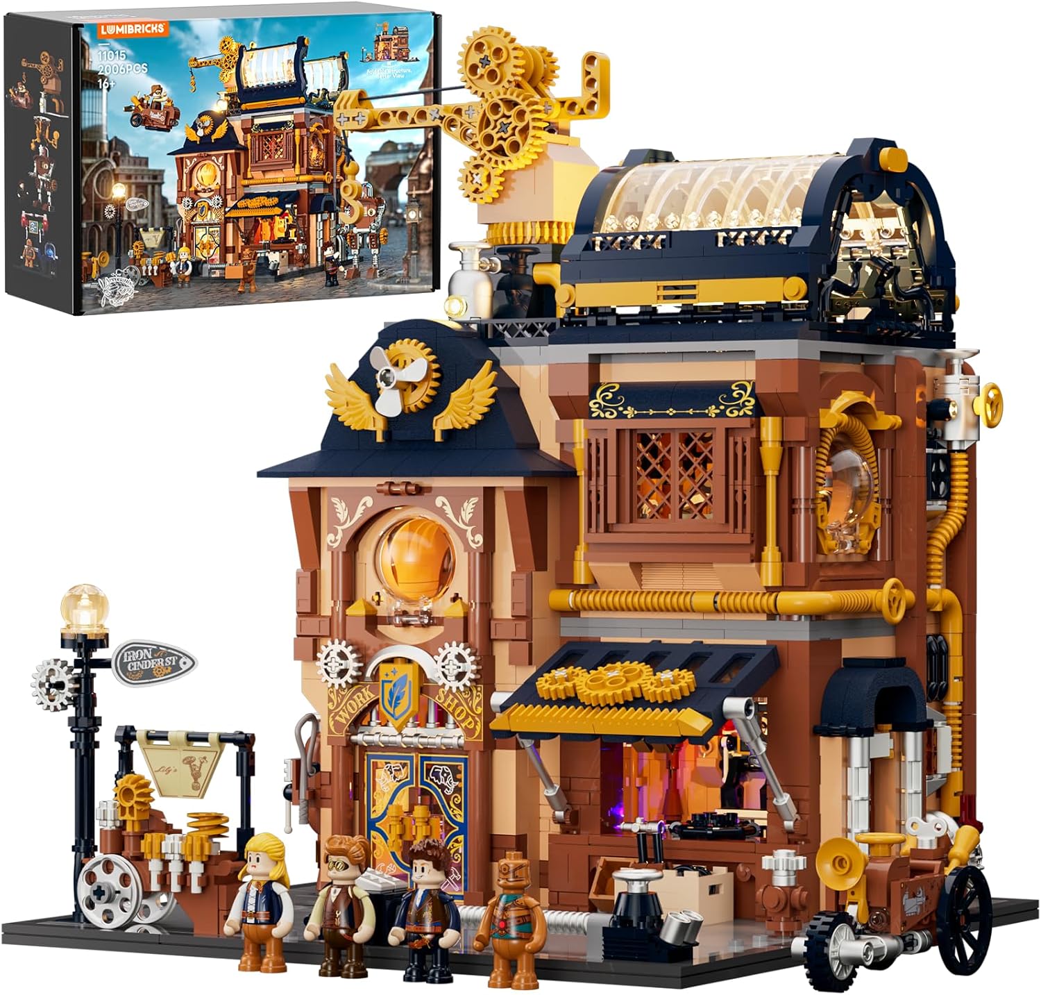 Steampunk Mechanical Workshop Lighting Building-Bricks Set, 2006 Pcs The Sky-Lane Repair Shop Modular Building from Aeronauts Collection Display Set for Adults and Steampunk Lovers