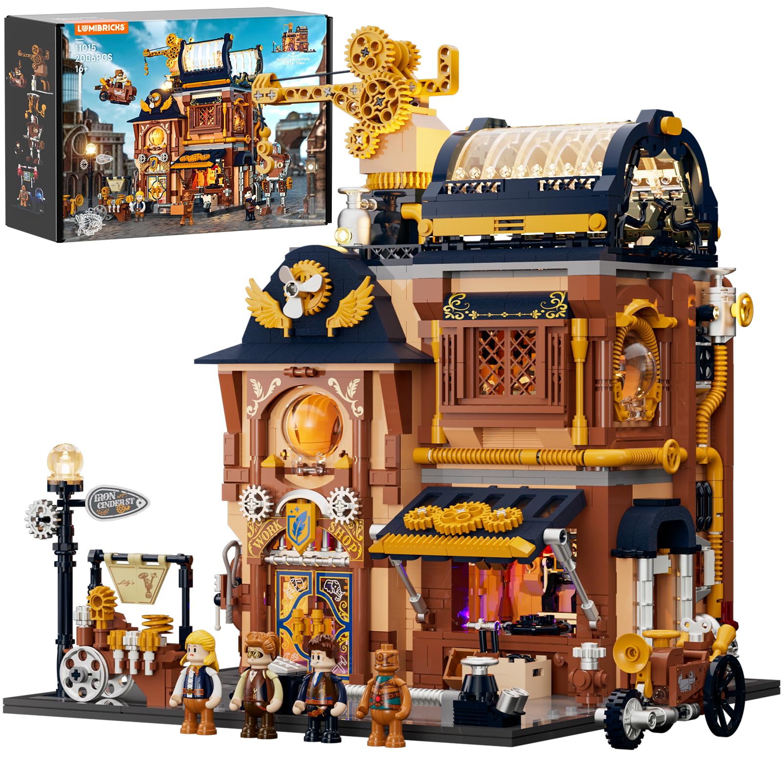 Lumibricks Steampunk Mechanical Workshop with Lighting, 2006 Clamping Blocks, Building Model with Quick Assembly & Movable Elements, Collector's Construction Set for Adults and Teenagers