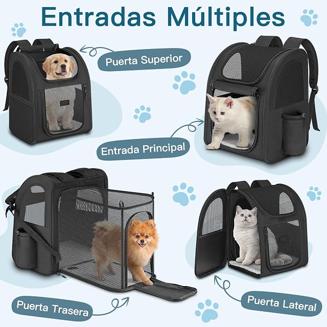 Foto 2 de 7 de Mochila para Gatos Perros Expandible, Mochila Transportin Gato Perro 10kg, Ventanas de Malla Transpirable…