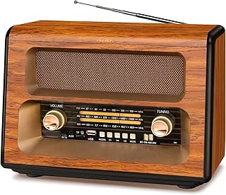 PRUNUS J-199 Large Retro Vintage Radio Bluetooth, 15W Crystal Clear Speaker AM FM SW, Support AUX/TF Card/USB Playing, AC Charging, Rechargeable Battery and Battery Operated Radio, MIC Recording