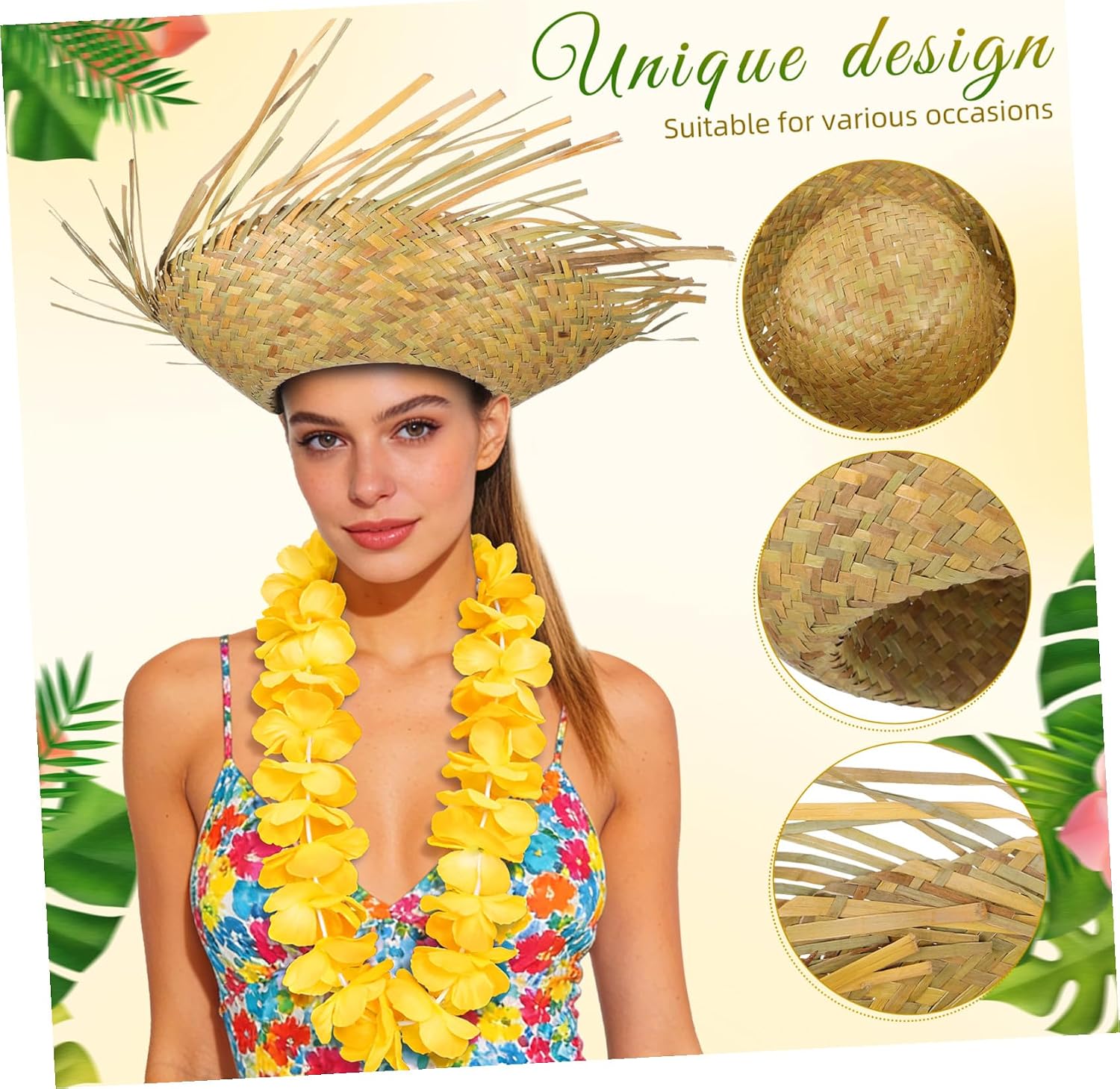 UPKOCH Mexican Themed Party Straw Hat, Woven Beach Straw Hat, Hawaiian Style Sun Cap for Men, Lightweight Breathable Headwear for Beach and Summer Events