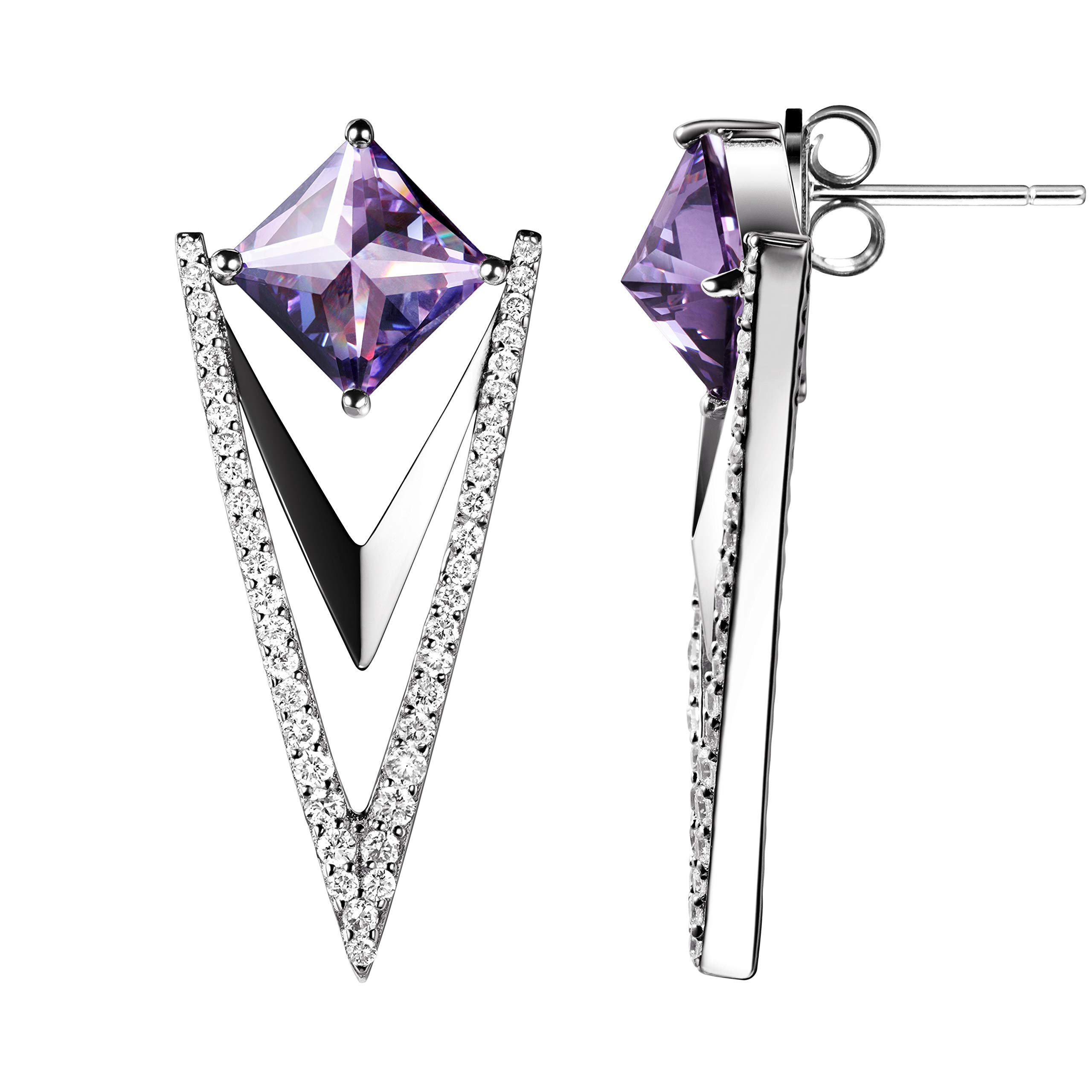 Franki Baker Art Deco Style Amethyst & Diamond CZ Drop Earrings. Length: 3cm